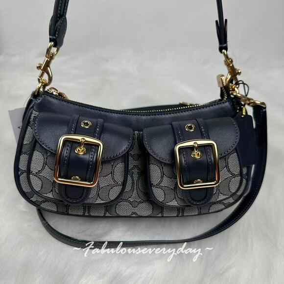 COACH Ashton Shoulder/Crossbody Bag Signature Jacquard CBJ00 Midnight Navy NWT - Picture 3 of 10